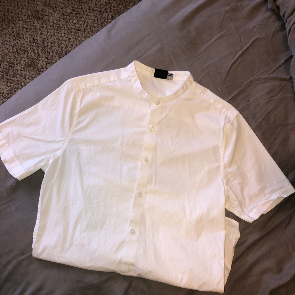 White Grandad Collar Shirt